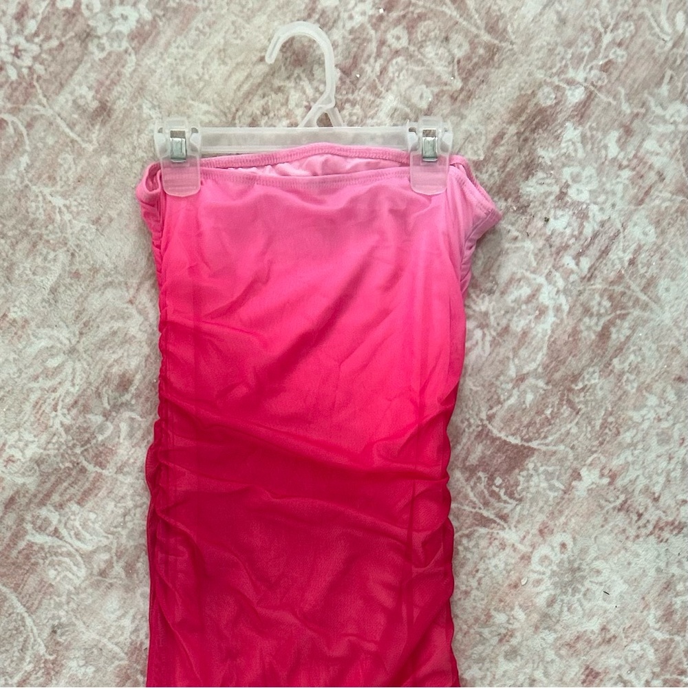 Formal Vibrant Ombré Pink Ruched Maxi Dress